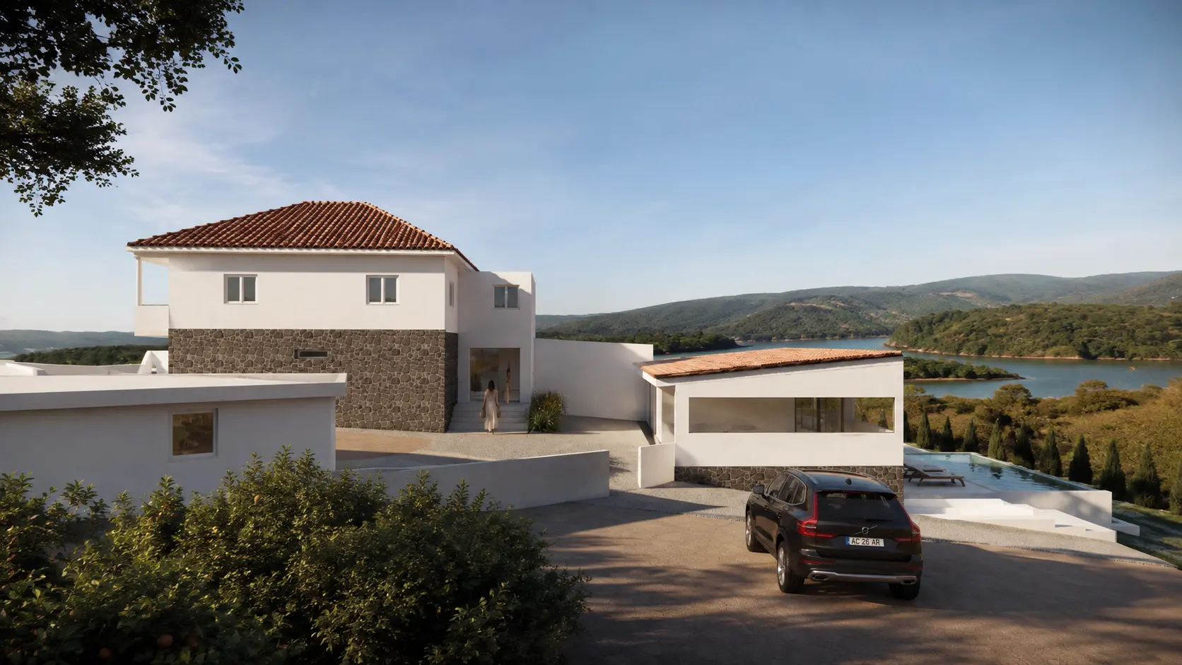 Vale Salgueiro — conjunto edificado visto sobre a albufeira da Aguieira