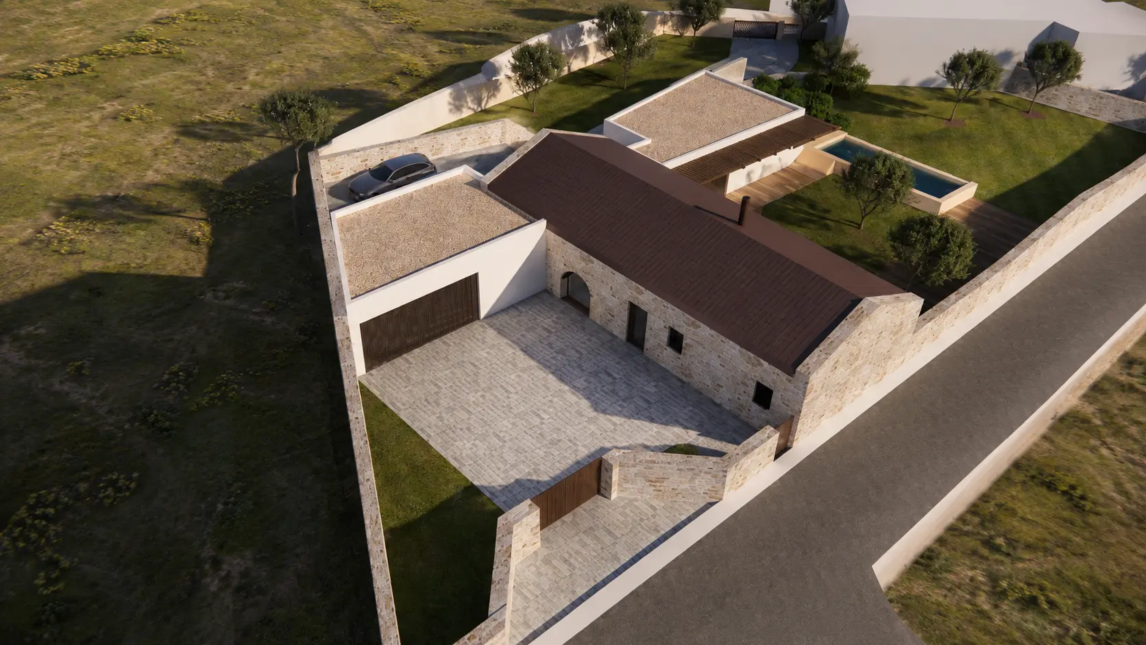Fachada em pedra da Casa Hortelã, com as paredes originais consolidadas