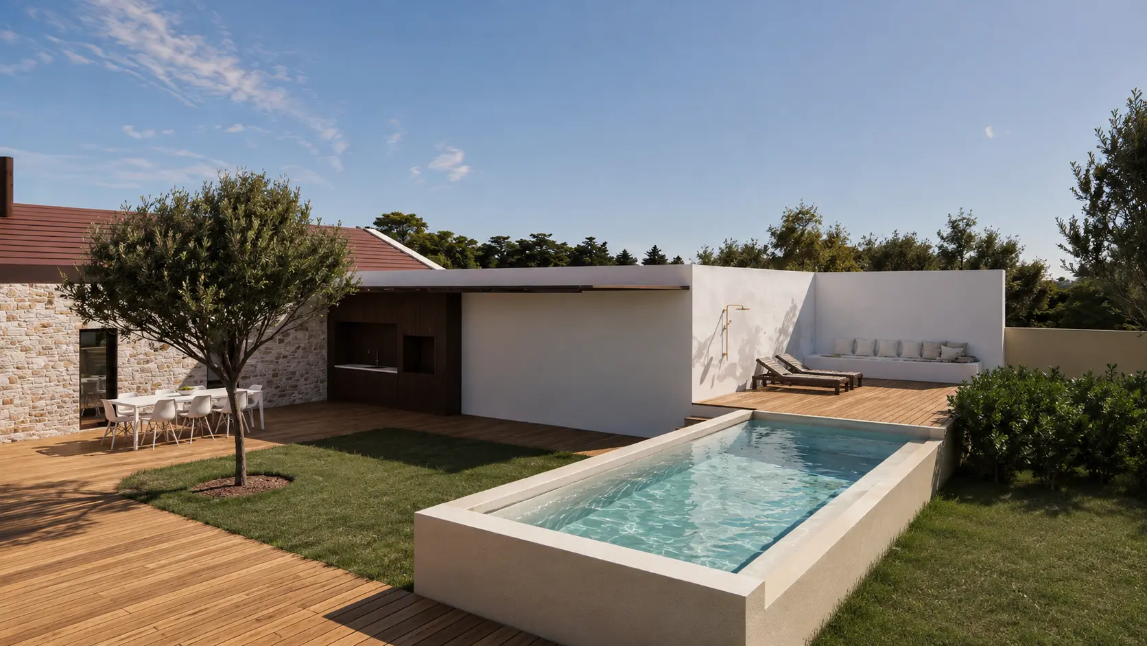 Area exterior com piscina